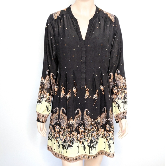 Free People Dresses & Skirts - Free People Long Sleeve Black Paisley Shirt Dress